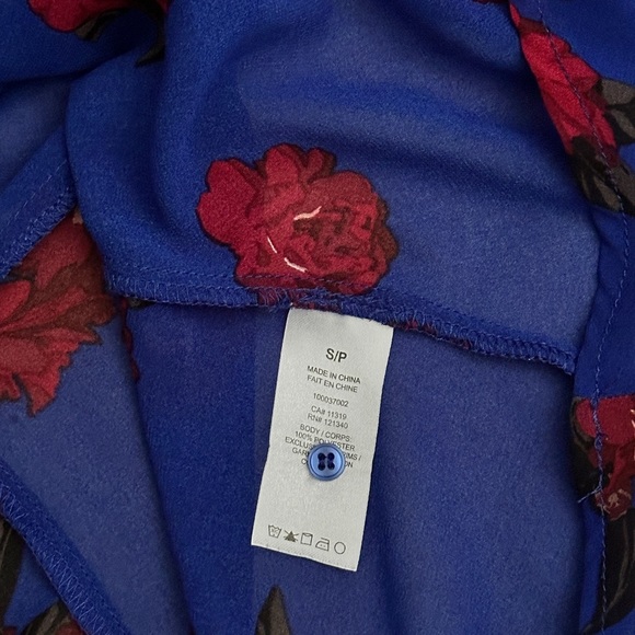 Sheer Peplum Blue Floral Blouse Tie-Back Elastic Waist Size Small - Picture 7 of 7